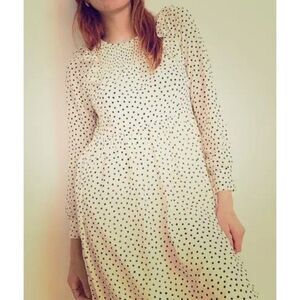 Madewell Smocked Ruffle-Shoulder Midi Dress Inkbrush Dots Small